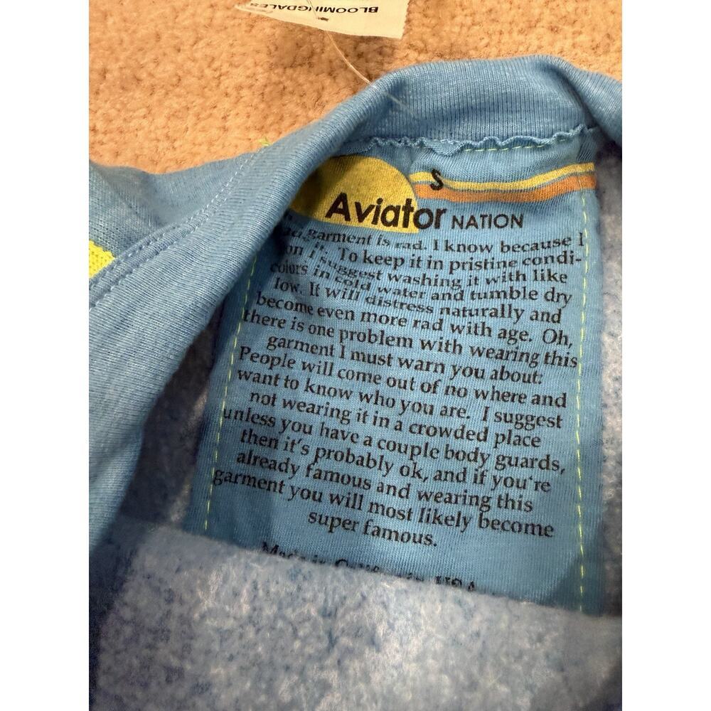Aviator Nation Blue Crewneck Rainbow Stripe Cropped Sweatshirt Sz S NWT $220 - Picture 4 of 16